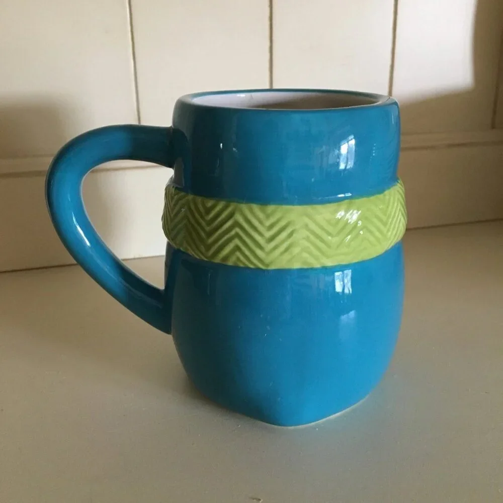 Teal Blue Owl Coffee Mug w/ Heart & Scarf Merry Merry St Nicholas Square